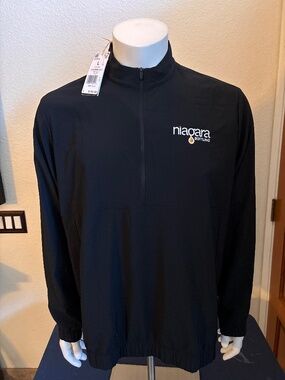 New mens large Adidas golf jacket quarter zip all black with logo